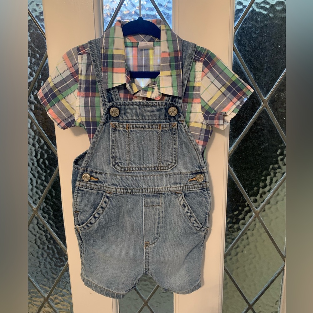 Baby Gap Plaid Body Suit and Overalls